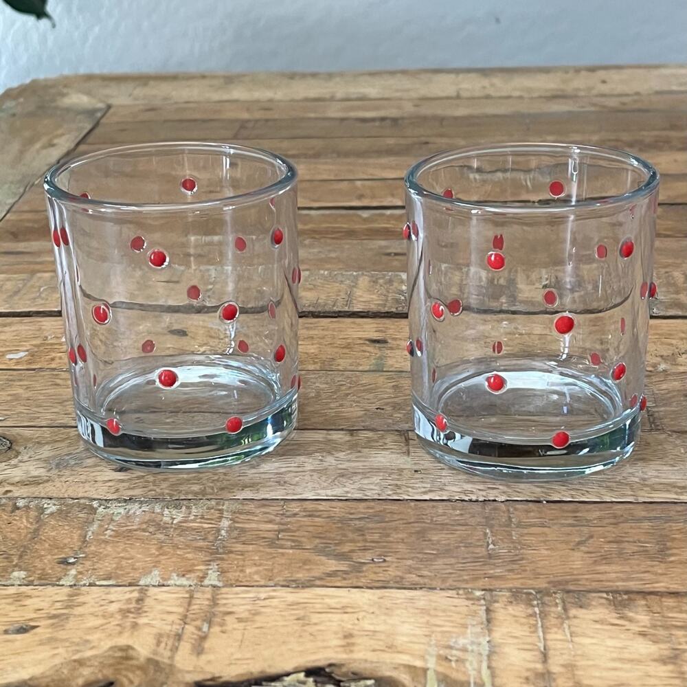 2 Raised Bubble Allover Drinking Glasses Red Polka Dot